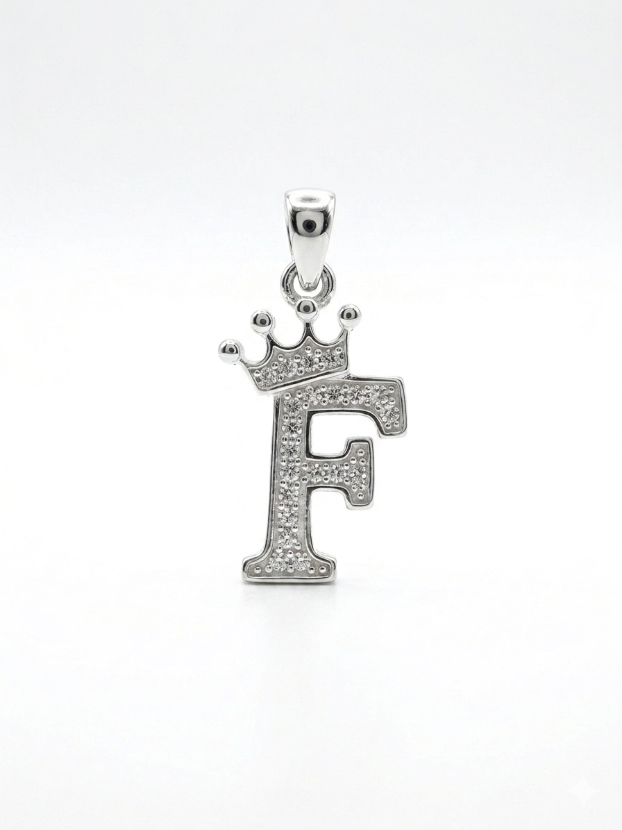 Sterling Silver Crown Initial "F" Pendant